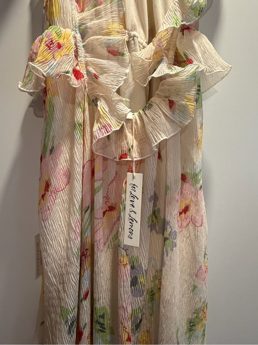 For Love & Lemons Cream Floral Ruffled Halter Maxi Dress - Picture 4 of 5